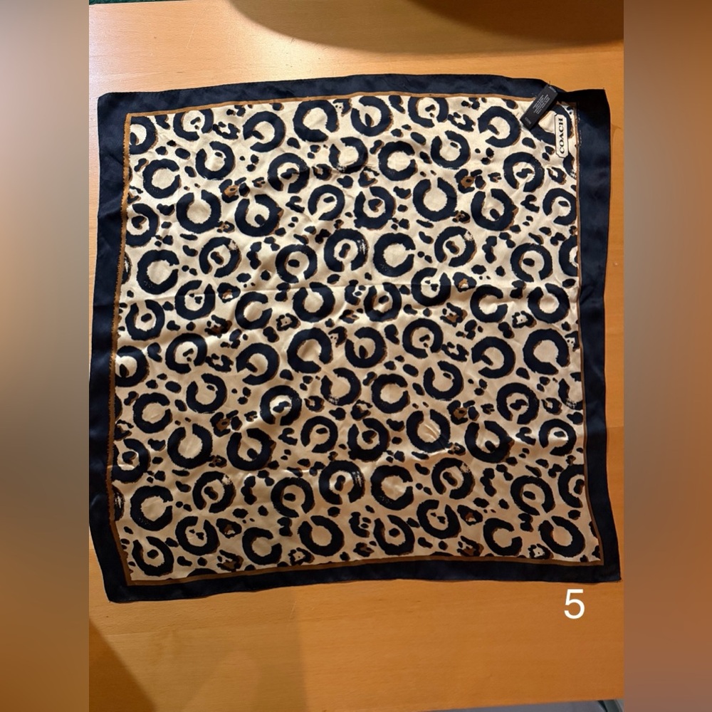 Coach Signature Silk Scarf in Black, Brown, and Beige. (5)